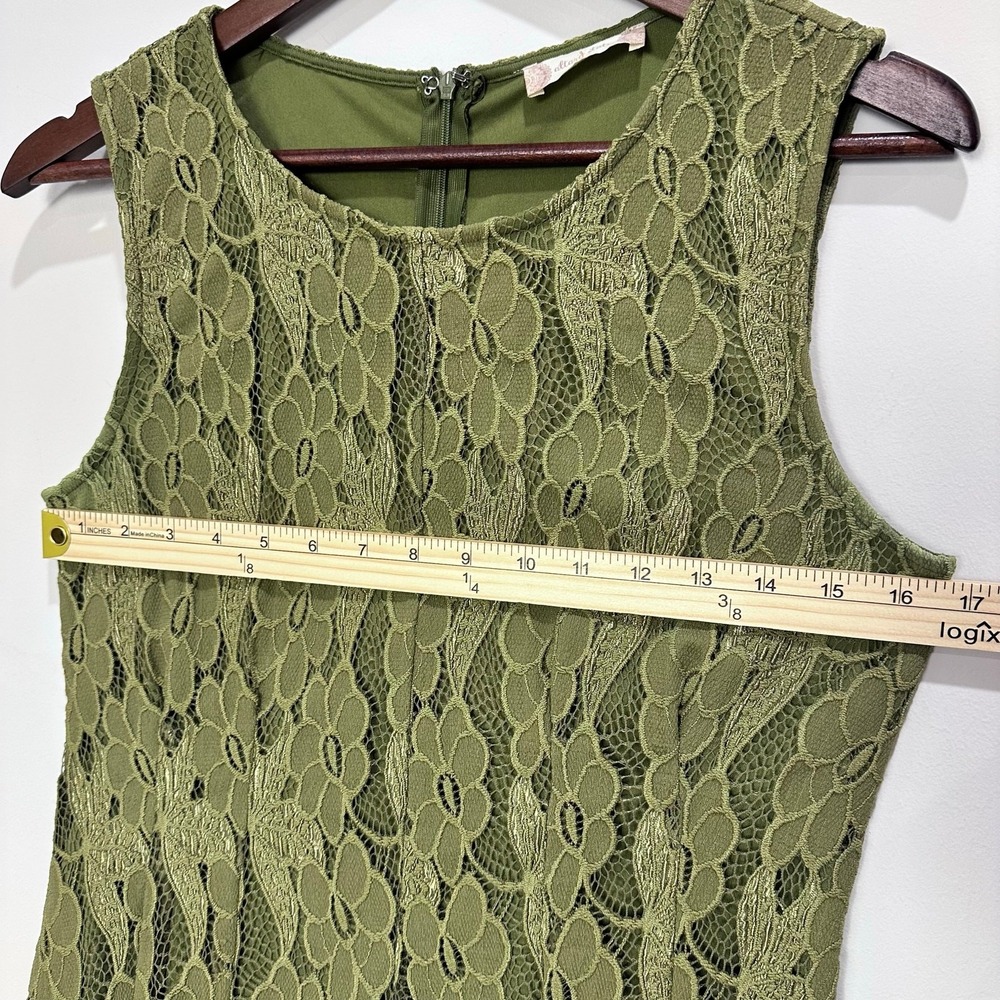 Altar'd State Lace Dress L Olive Green Floral Sleeveless Fit Flare Boho Romantic - Picture 8 of 10